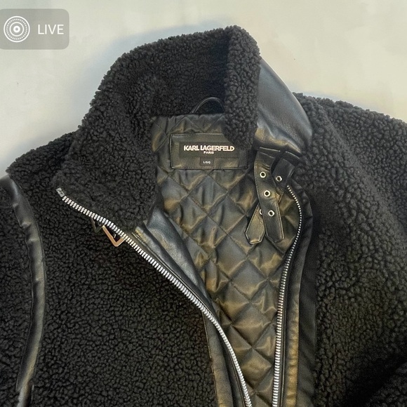 Karl Lagerfeld Paris Men Black Faux Shearling Aviator Jacket - Picture 12 of 13